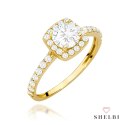 Pierścionek złoty z centralną cyrkonią w kwadracie wysadzany cyrkoniami 585 SHELBI