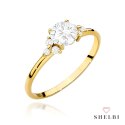 Pierścionek złoty z centralnym kamieniem zdobiony cyrkoniami 585 SHELBI
