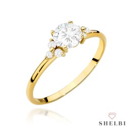 Pierścionek złoty z centralnym kamieniem zdobiony cyrkoniami 585 SHELBI