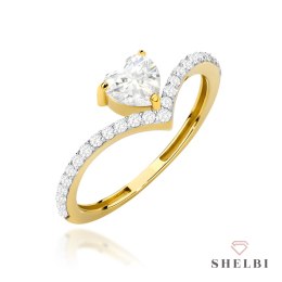 Pierścionek złoty z sercem zdobiony cyrkoniami 585 SHELBI