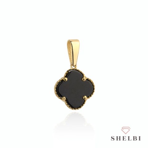 Zawieszka złota czarna koniczynka 585 SHELBI