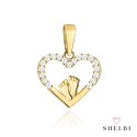 Zawieszka złota serce zdobione cyrkoniami i stópki 585 SHELBI narodziny dziecka