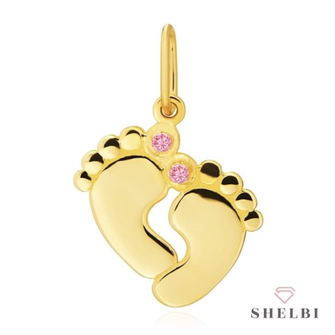 Zawieszka złota stópki z różowymi cyrkoniami pr. 585 585 SHELBI narodziny dziecka