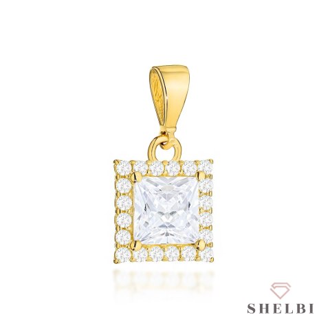 Zawieszka złota z kwadratowym kamieniem i cyrkoniami 585 SHELBI