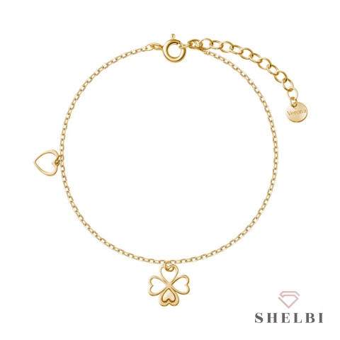 Bransoletka na szczęście z koniczynka i serce srebro pozłacane