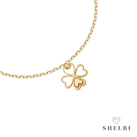 Bransoletka na szczęście z koniczynka i serce srebro pozłacane