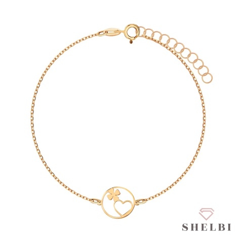 Bransoletka na szczęście z koniczynka i serce srebro pozłacane