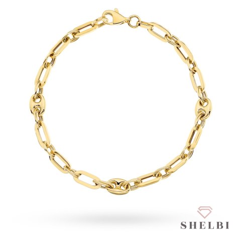 Bransoletka złota długie ogniwa i ozdobne elementy 585 SHELBI