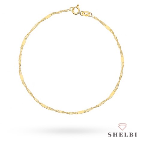 Bransoletka złota - splot singapure z blaszką na nogę 585 SHELBI