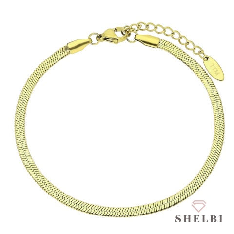 Bransoletka żmijka złota płaska stal chirurgiczna 18cm + 3cm