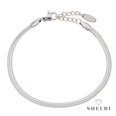 Bransoletka żmijka srebrna płaska stal chirurgiczna 17cm + 3cm