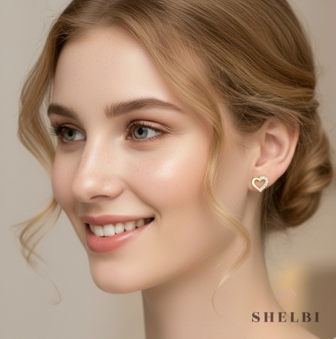 Kolczyki serca serduszka z cyrkoniami srebrne pozłacane prezent