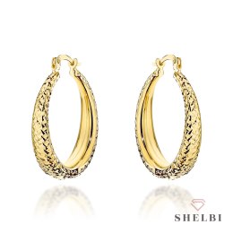 Kolczyki złote koła zdobione diamentowaniem z szeroką szyną