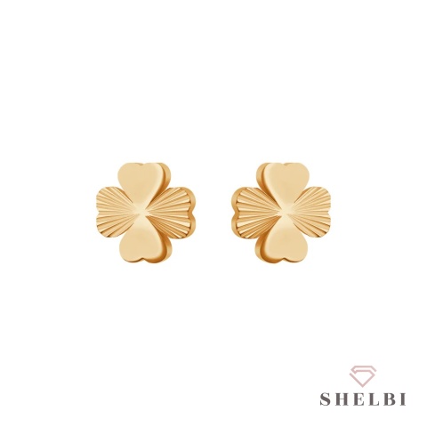 Kolczyki złote koniczynki na szczęscie na prezent ze stali PVD