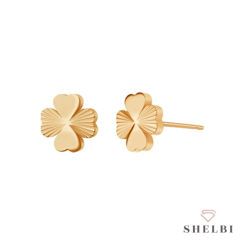 Kolczyki złote koniczynki na szczęscie na prezent ze stali PVD