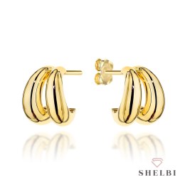 Kolczyki złote podwójnie zaokrąglone na sztyfcie 585 SHELBI