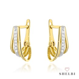 Kolczyki złote potrójne z cyrkoniami w dwóch kolorach złota 585 SHELBI