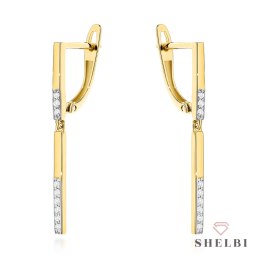 Kolczyki złote pręcik z cyrkoniami na angielskim zapięciu 585 SHELBI