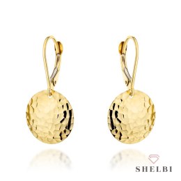 Kolczyki złote wiszące diamentowane koła 585 SHELBI