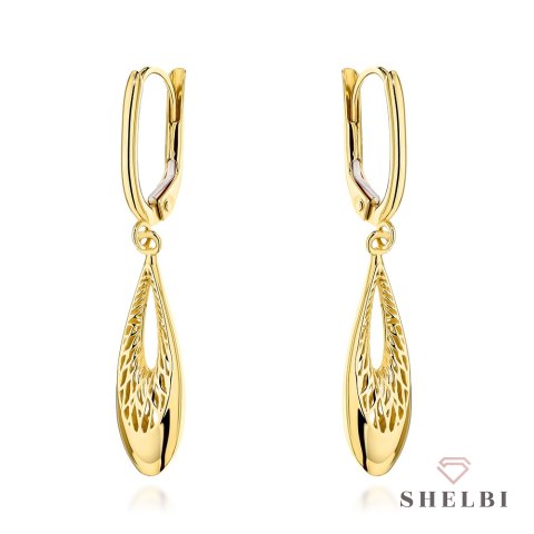 Kolczyki złote wiszące łezki z ażurem 585 SHELBI