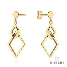 Kolczyki złote wiszące romby zdobione diamentowaniem 585 SHELBI