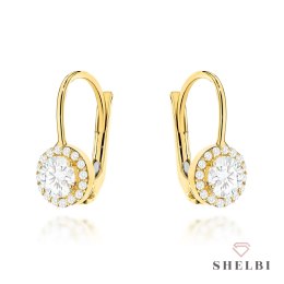 Kolczyki złote z centralną cyrkonią w oprawie mniejszych 585 SHELBI