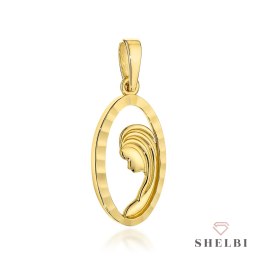 Medalik złoty wizerunek Matki Boskiej w diamentowanym owalu 585 SHELBI