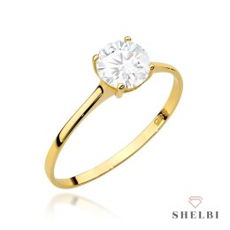 Pierścionek złoty klasyczny z centralną cyrkonią