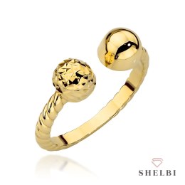 Pierścionek złoty pleciony z gładką i diamentowaną kulką