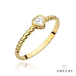 Pierścionek złoty pleciony z serduszkiem z cyrkonią