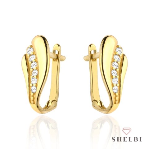 Kolczyki złota falka z rzędem cyrkonii