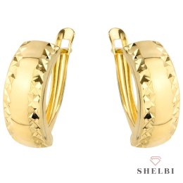Kolczyki złote diamentowane na obu brzegach szer. 5 mm 585 SHELBI