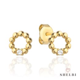 Kolczyki złote kółko z kuleczek i cyrkonia 585 SHELBI