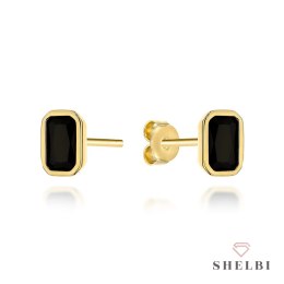 Kolczyki złote prostokąty z czarnym kamieniem 585 SHELBI