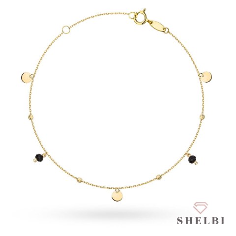 Bransoletka złota diamentowane kulki, pełne kółka i czarne kamienie