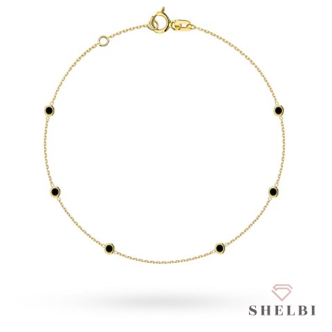 Bransoletka złota z czarnymi kamieniami w oprawie 585 na prezent
