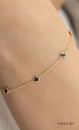 Bransoletka złota z czarnymi kamieniami w oprawie 585 na prezent