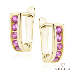 Kolczyki dla dziewczynki złote z różowymi cyrkonimi Komunia Św.