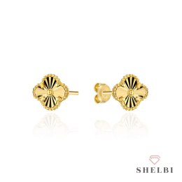 Kolczyki złote diamentowane koniczynki 4 mm 585 SHELBI
