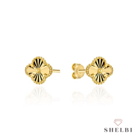 Kolczyki złote diamentowane koniczynki 4 mm