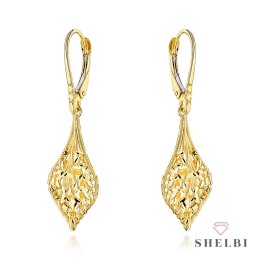 Kolczyki złote listki zdobione diamentowaniem 585 SHELBI