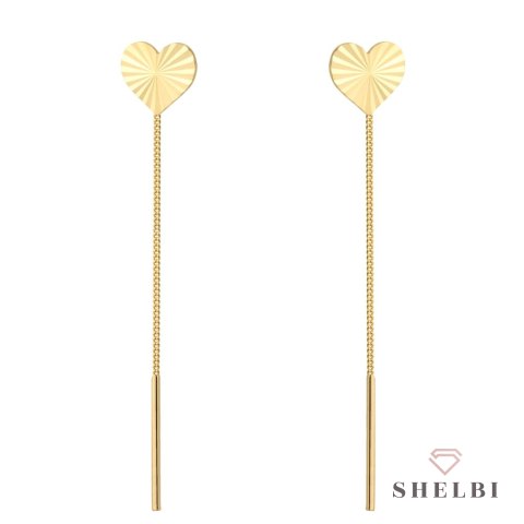 Kolczyki złote przewlekane diamentowane serca 585 Shelbi kolczyki przeciągane