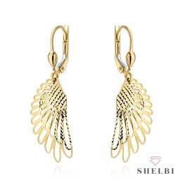 Kolczyki złote skrzydła zdobione diamentowaniem 585 SHELBI