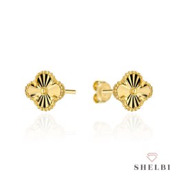 Kolczyki złote z diamentowaną koniczynką 6 mm 585 SHELBI