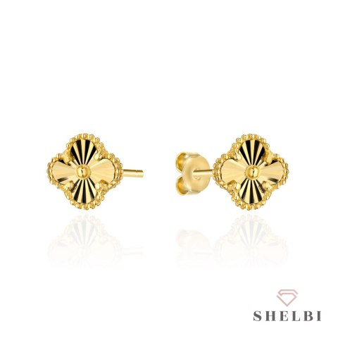 Kolczyki złote z diamentowaną koniczynką 6 mm