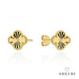 Kolczyki złote z diamentowaną koniczynką 8 mm 585 SHELBI