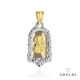 Medalik w dwóch kolorach złota Matka Boska Częstochowska w diamentowanym obrazie 585 SHELBI