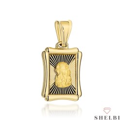 Medalik złoty Matka Boska Częstochowska w prostokątnym diamentowanym obrazie 585 SHELBI