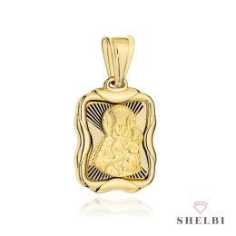 Medalik złoty diamentowany Matka Boska Częstochowska w ozdobnej oprawie 585 SHELBI