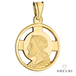 Medalik złoty okrągły wizerunek Jezusa bardzo duży 585 SHELBI